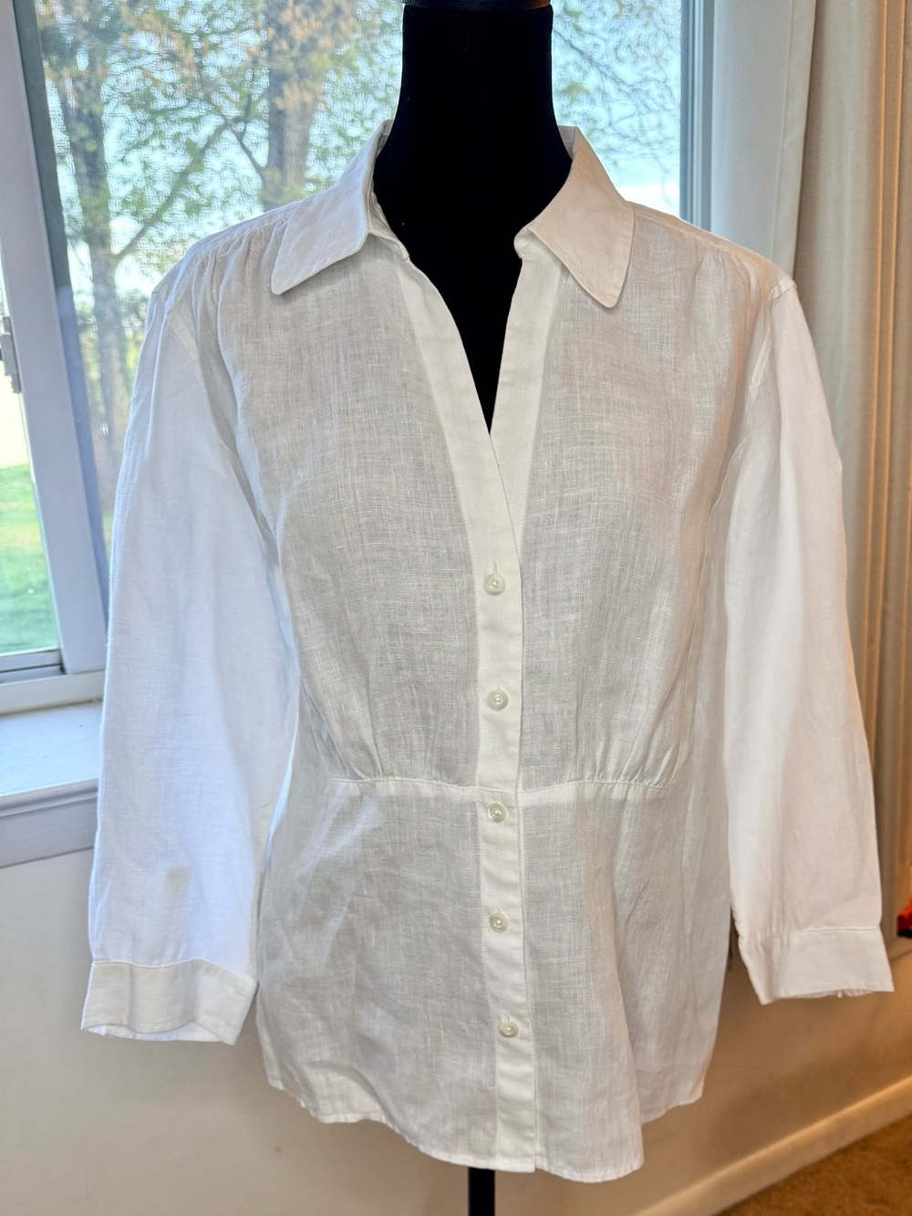 Talbots White Linen Button-Down Shirt